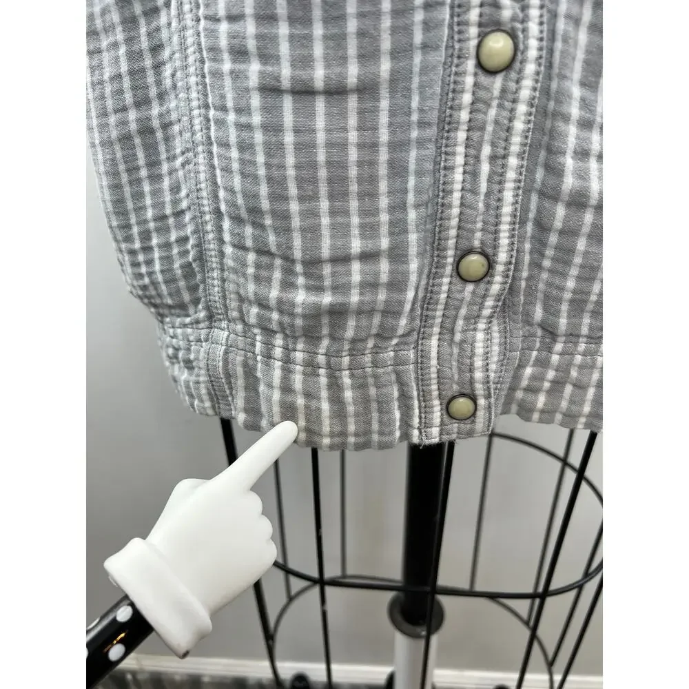 Free People Gray White Striped Button-Down Living Color Mini Dress Size M Medium